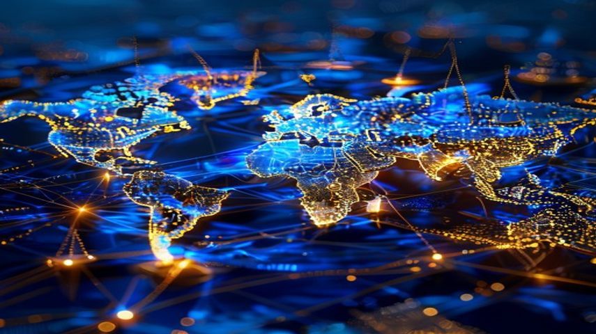 Global AI Regulation 2026 - World map with digital neural networks and scales of justice